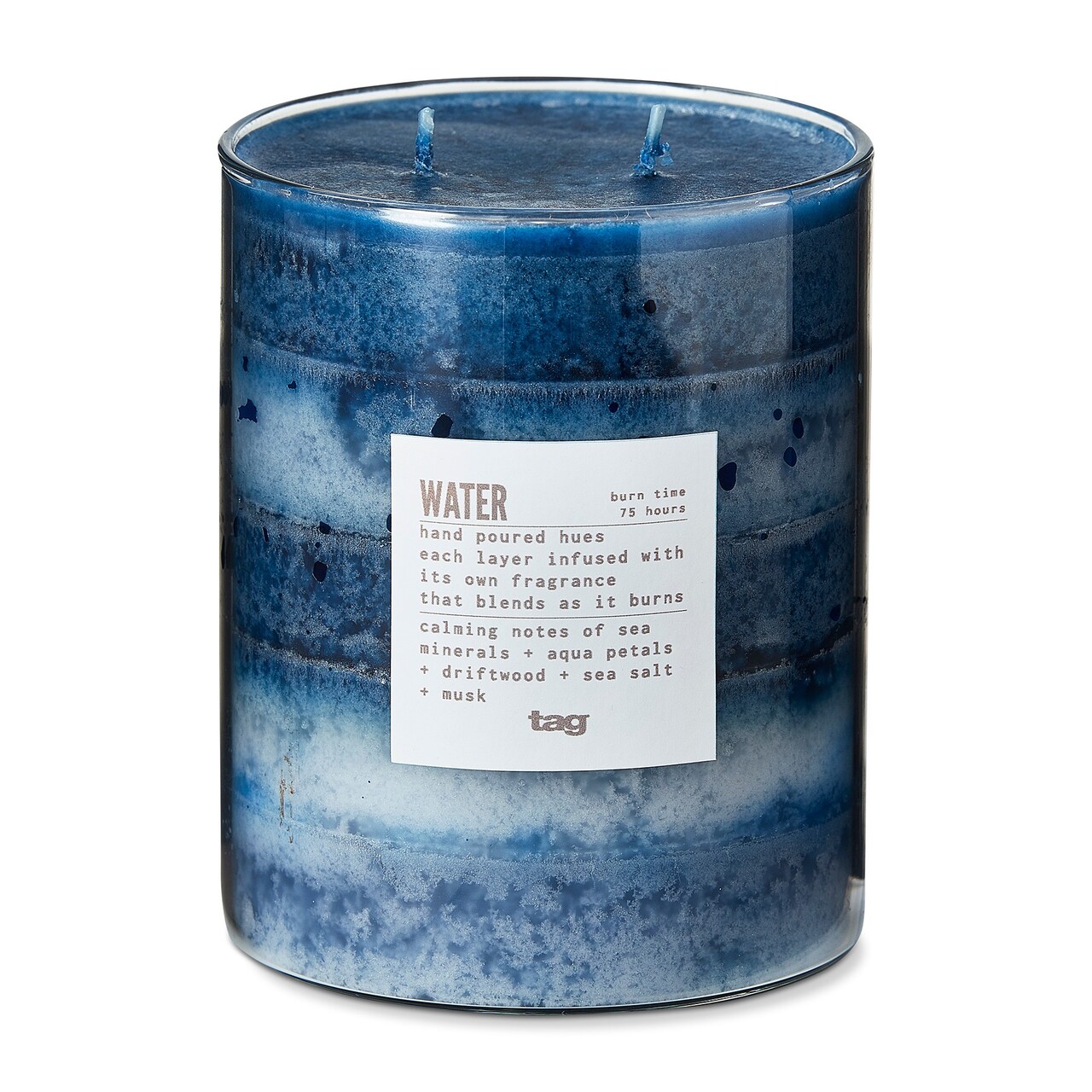 Water Themed Scented Paraffin Wax Pillar Candle Wide Blue 4x5 inch Burn Time 75 Hours